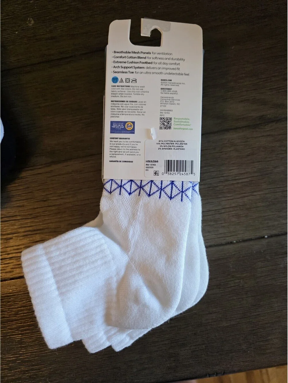 Hanes Absolute Comfort Men's Low Cut Athletic Socks 6-12 3 Pairs White/Blue